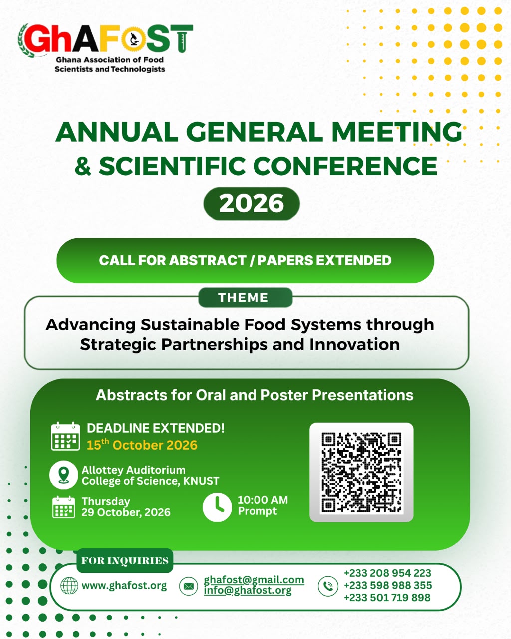 GhAFoST 2026 Annual General Meeting & Scientific Conference – Abstract Submission Deadline Extended